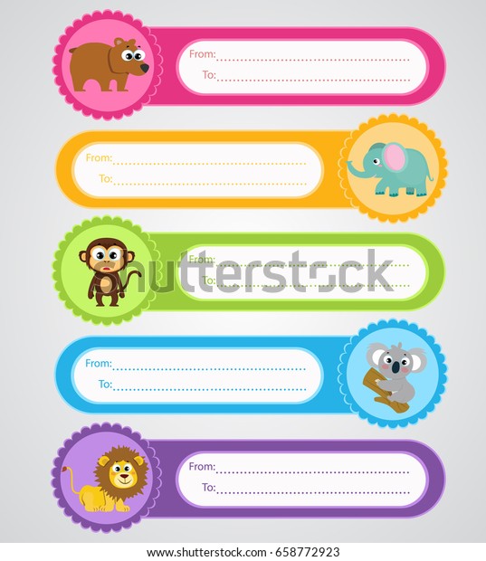 Label Cute Animal Cartoons Vector Illustration Stock Vector (Royalty