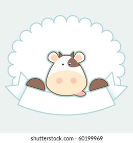 Label with cute happy cow