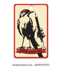 Label to the date Draw a Bird Day, vector illustration