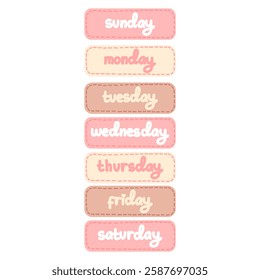 label of the days of the week  in cute cartoon style, sunday monday tuesday wednesday thursday friday saturday