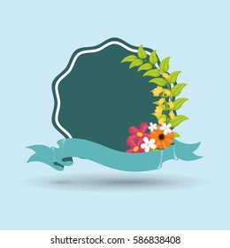 label decoration spring green background with flowers vector illustration eps 10