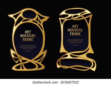 Label, decorative frame, border. Element for design. Template for product label, cosmetic packaging. Vector illustration. In art nouveau style, vintage, in gold colors