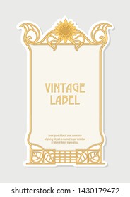 Label, decorative frame, border. Good for product label. with place for text Colored vector illustration. In art nouveau style, vintage, old, retro style. Isolated on white background.	
