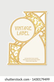 Label, decorative frame, border. Good for product label. with place for text Colored vector illustration. In art nouveau style, vintage, old, retro style. Isolated on white background.	