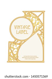 Label, decorative frame, border. Good for product label. with place for text Colored vector illustration. In art nouveau style, vintage, old, retro style. Isolated on white background.	