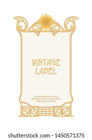 Label, decorative frame, border. Good for product label. with place for text Colored vector illustration. In art nouveau style, vintage, old, retro style. Isolated on white background.	