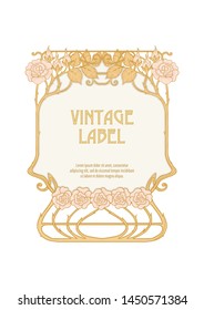 Label, decorative frame, border. Good for product label. with place for text Colored vector illustration. In art nouveau style, vintage, old, retro style. Isolated on white background.	