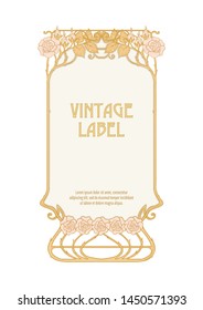 Label, decorative frame, border. Good for product label. with place for text Colored vector illustration. In art nouveau style, vintage, old, retro style. Isolated on white background.	