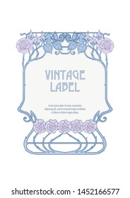 Label, decorative frame, border. Good for product label. with place for text Colored vector illustration. In art nouveau style, vintage, old, retro style. Isolated on white background.	
