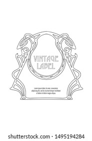 Label, decorative frame, border. Good for product label. with place for text Outline hand drawing vector illustration. In art nouveau style, vintage, old, retro style. Isolated on white background.	