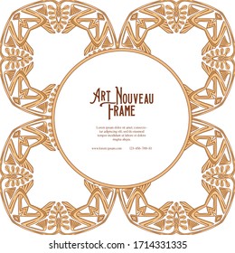 Label, decorative frame, border. Tamplate good for product label with place for text. Colored vector illustration in art nouveau style, vintage, old, retro style in natural wood colors.