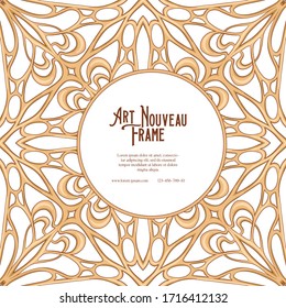 Label, decorative frame, border. Tamplate good for product label with place for text. Colored vector illustration in art nouveau style, vintage, old, retro style in natural wood colors.