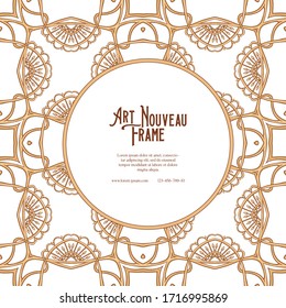 Label, decorative frame, border. Tamplate good for product label with place for text. Colored vector illustration in art nouveau style, vintage, old, retro style in natural wood colors.