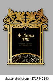 Label, decorative frame, border. Tamplate good for product label with place for text Colored vector illustration in art nouveau style, vintage, old, retro style. In gold and black colors.