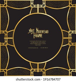 Label, decorative frame, border. Tamplate good for product label with place for text Colored vector illustration in art nouveau style, vintage, old, retro style. In gold and black