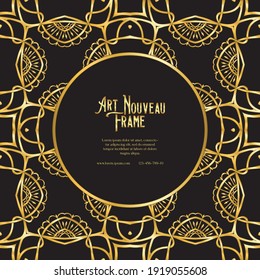 Label, decorative frame, border. Tamplate good for product label with place for text Colored vector illustration in art nouveau style, vintage, old, retro style. In gold and black