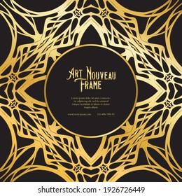 Label, decorative frame, border. Tamplate good for product label with place for text Colored vector illustration in art nouveau style, vintage, old, retro style. In gold and black