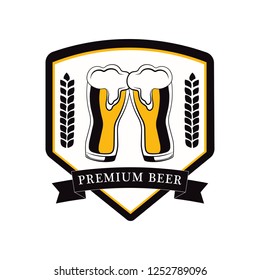 Label delicious foam beer drink. Label for the menu. Premium craft beer.