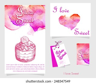 label depicting pastry set of vector cards