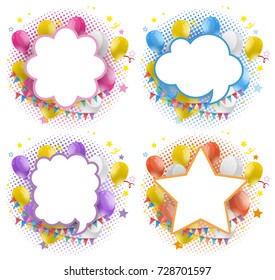 Diseño de etiquetas con ilustración de globos y banderas