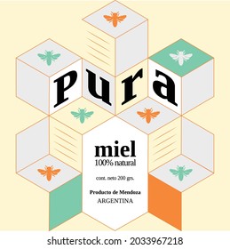 Label Design for Bee Honey Container - Front Cover Labels. Editable space for text. Minimalist design.