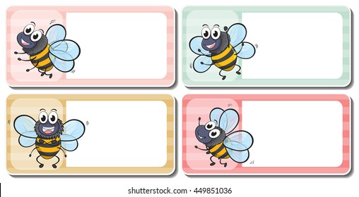Label design with bees flying illustration