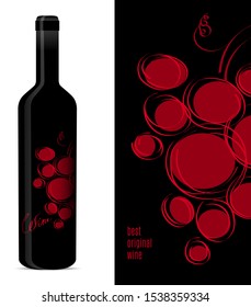 Label design for a bottle of wine with a bunch of grapes. Vector illustration.