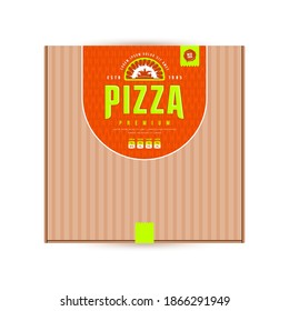 Label design for box of pizza. Neon colored text on orange background