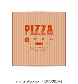 Label design for box of pizza. Red print on craft paper