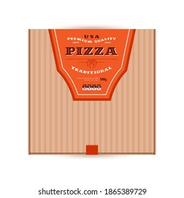 Label design for box of pizza in western style. Text on orange background