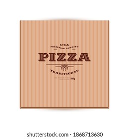 Label design for box of pizza in western style. Brown print on craft paper