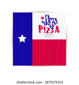 Label design for box of Texas pizza. Hand-drawn style