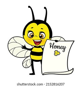 Label design with cute cartoon bee and paper color variation for coloring page on white background