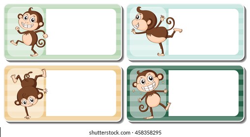 Label design with cute monkeys illustration