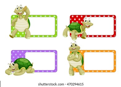 Label design with cute turtles illustration