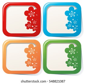 Label design with flowers in four colors illustration