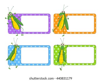 Diseño de etiquetas con ilustración de saltamontes