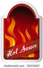 Label Design For Hot Sauce With Burning Fire Illustration