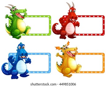 Label design with many dragons illustration