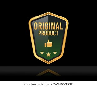 Design do rótulo do produto original, estilista e distintivo de cor dourada elegante. Comumente usado para marketing, embalagem e marca para produtos e serviços de upscale.
