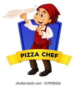 Label design with pizza chef illustration