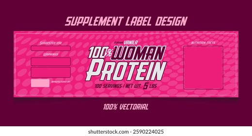 Label design for protein powder for female athletes in pink colors