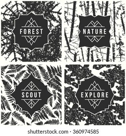 Label design with seamless patterns. Black and white print 