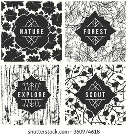 Label design with seamless patterns. Black and white print 