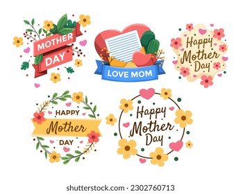 Label Design Set Collection to Celebrate Mother's Day. 
The design decorated with beautiful floral elements, making it a perfect addition to any Mother's Day gift or card.