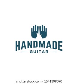 Label design template with hands and guitar for handmade products. Vector illustration.