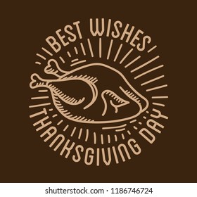Label design template to Thanksgiving Day. Black icon with turkey for banner and invitation. Vector tag, stickers  badge  symbol  fall holiday.
