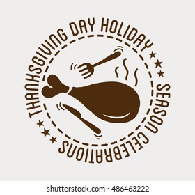 Label design template to Thanksgiving Day. Black icon with turkey for banner and invitation. Vector tag, stickers and badge with symbol for fall holiday. Flat design. Illustration isolated