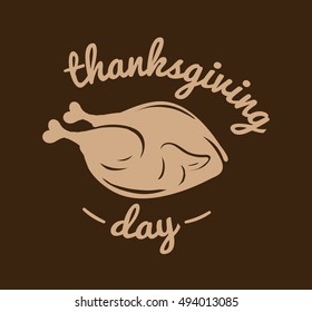 Label design template to Thanksgiving Day. Black icon with turkey for banner and invitation. Vector tag, stickers and badge with symbol for fall holiday. Flat design. Illustration isolated