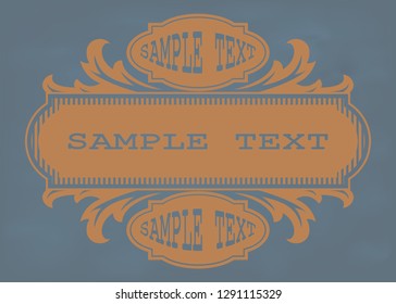 Label design template in vintage style with beautiful filigree and retro border for premium invitation or luxury postcard, decorative frame, ornament vector